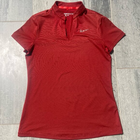 Nike Golf Dri-FIT V-Neck Collarless Lightweight Polo Tee Shirt Red Size Small - Picture 1 of 10